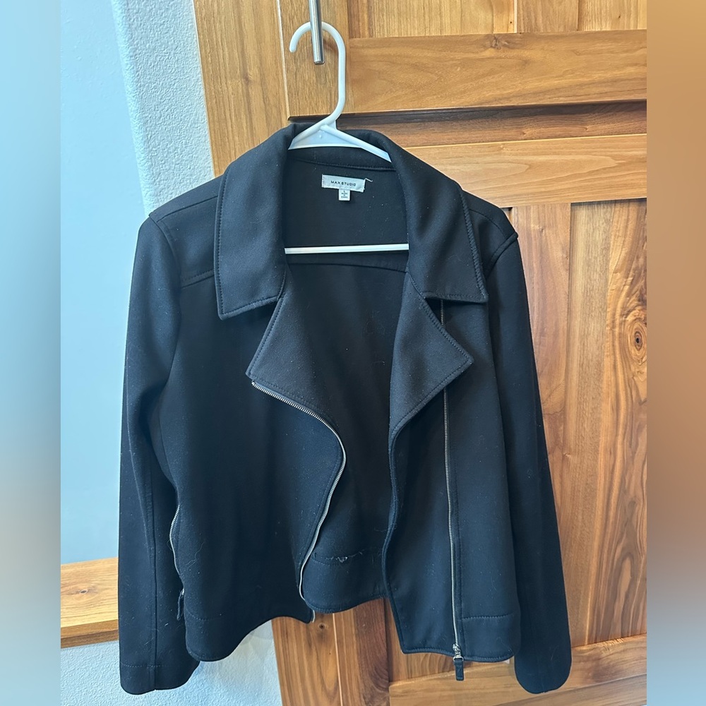Max Studio Women's Classic Black Leather Jacket